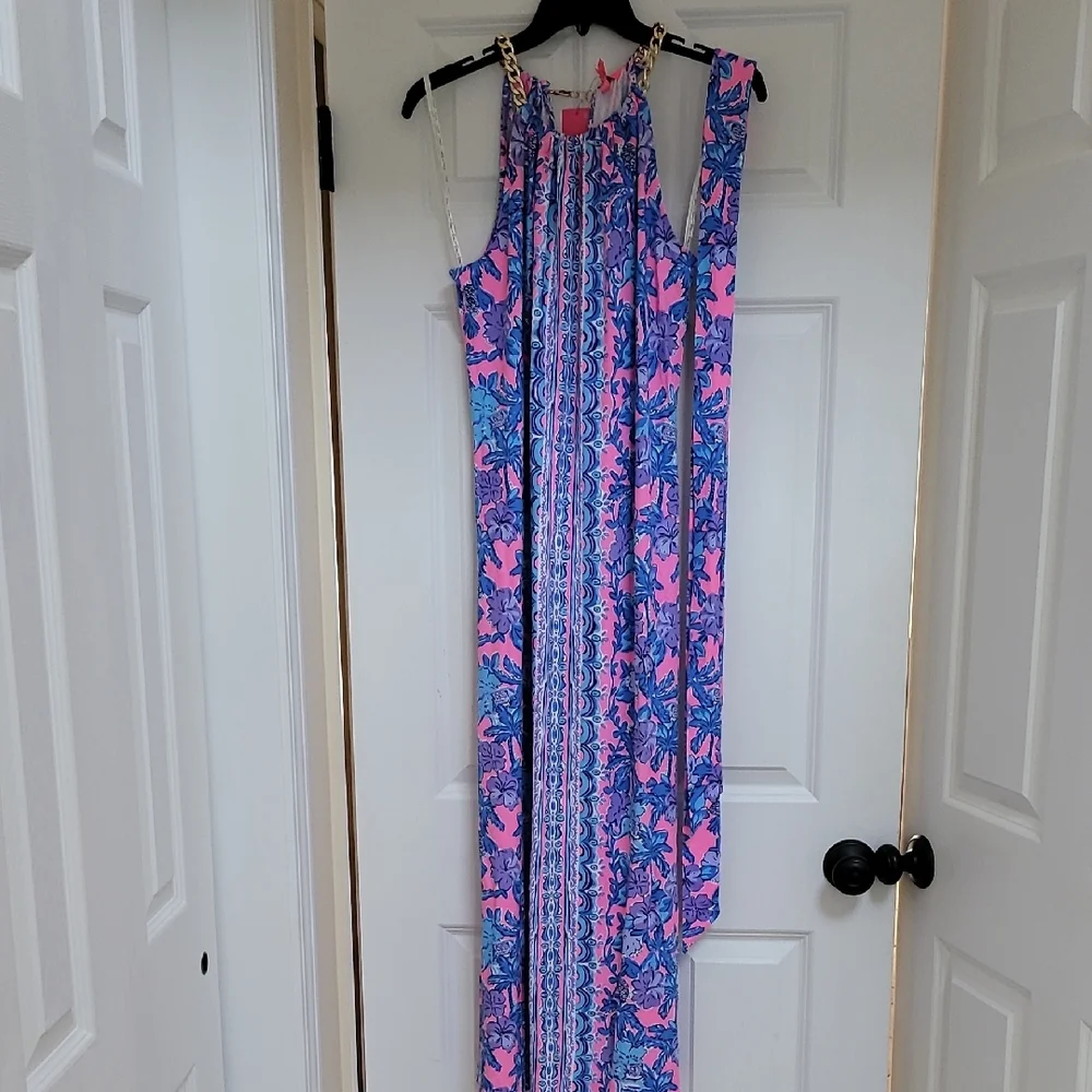 Lilly Pulitzer Bingham Midi Dress Soleil Pink Palm Parade Engineered - Picture 4 of 13